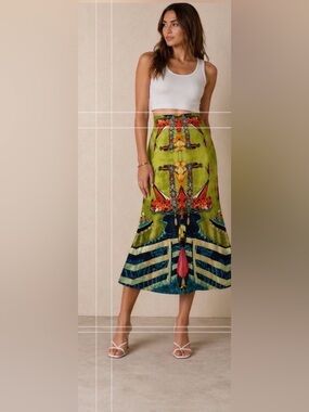 Boutique Handsome Mind Korea Novelty Scenic Print A-Line Midi Skirt Size Medium
